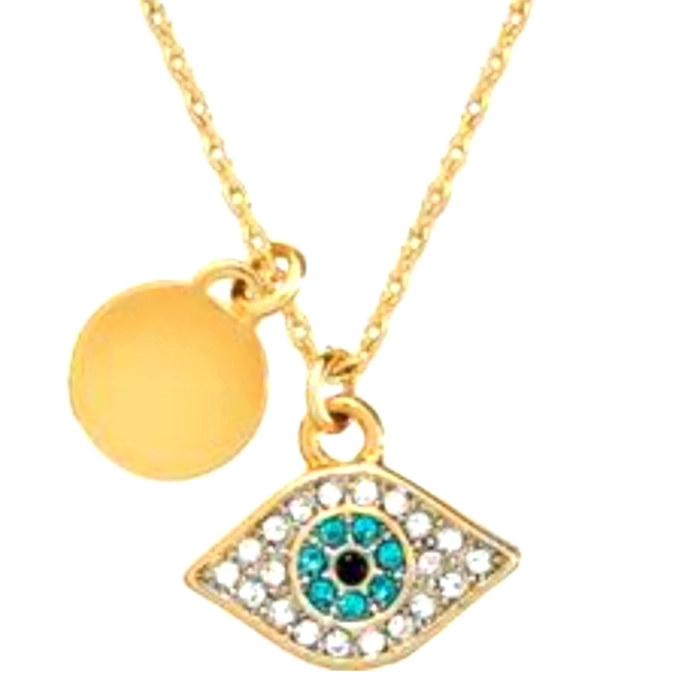 Juicy Couture Vintage Gold Necklace Dainty Chain Evil Eye Pendant Charm